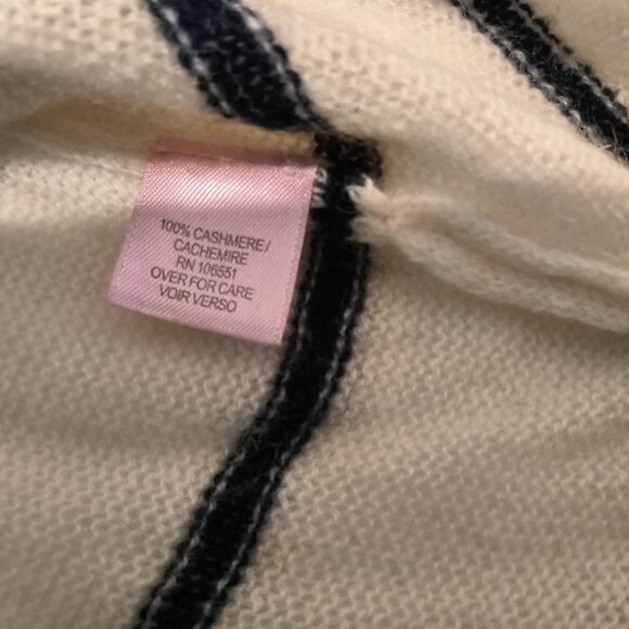 CALYPSO White and Black Striped Long Sleeve Cashmere Sweater Size XS - Picture 9 of 10